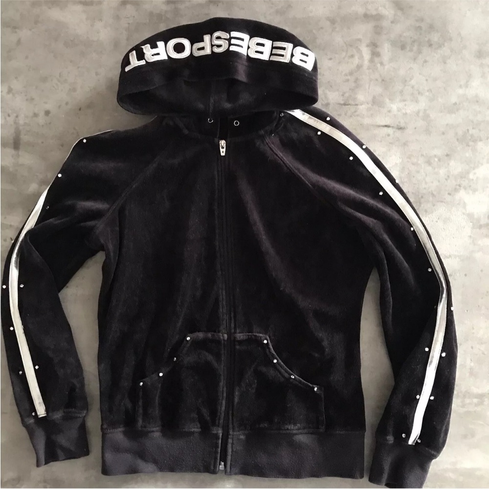 Y2K Bebe Hoodie Small Sweatshirt Grunge Hip Hop Rave Metallic Silver Bling